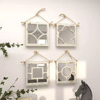 Lot de 4 miroirs muraux en bois sculpté avec corde de suspension blancs