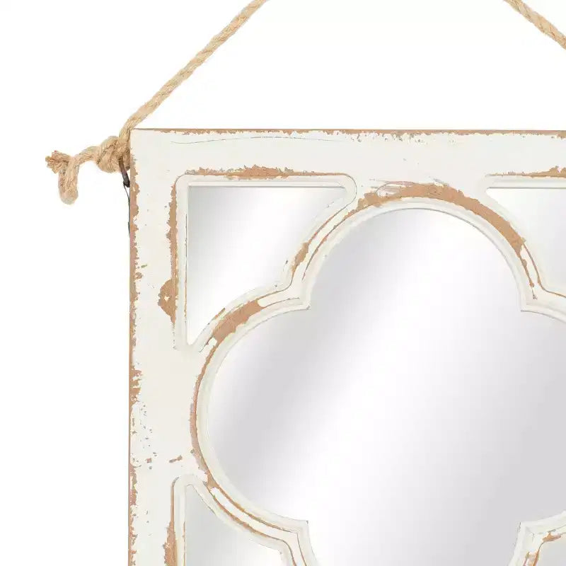 Lot de 4 miroirs muraux en bois sculpté avec corde de suspension blancs