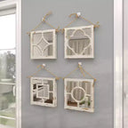 Lot de 4 miroirs muraux en bois sculpté avec corde de suspension blancs