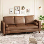 Canapé en cuir 81 pour salon, canapé moderne du milieu du siècle avec sièges profonds, canapé en similicuir marron, canapé 3 places avec housse amovible pour appartement
