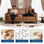 Canapé en cuir 81 pour salon, canapé moderne du milieu du siècle avec sièges profonds, canapé en similicuir marron, canapé 3 places avec housse amovible pour appartement