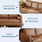 Canapé en cuir 81 pour salon, canapé moderne du milieu du siècle avec sièges profonds, canapé en similicuir marron, canapé 3 places avec housse amovible pour appartement