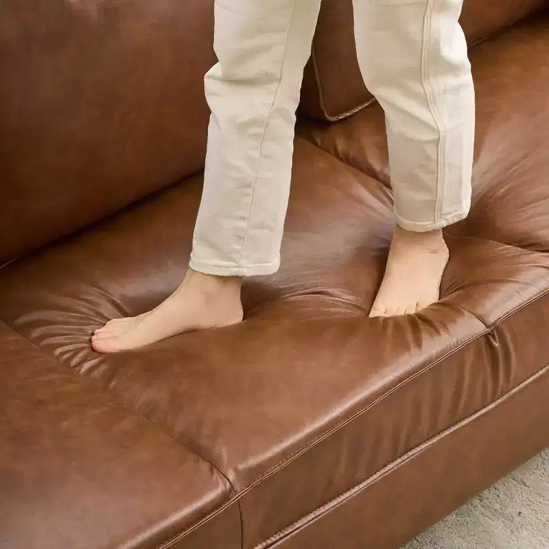 Canapé en cuir 81 pour salon, canapé moderne du milieu du siècle avec sièges profonds, canapé en similicuir marron, canapé 3 places avec housse amovible pour appartement