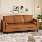 Canapé en cuir 81 pour salon, canapé moderne du milieu du siècle avec sièges profonds, canapé en similicuir marron, canapé 3 places avec housse amovible pour appartement
