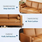 Canapé en cuir 81 pour salon, canapé moderne du milieu du siècle avec sièges profonds, canapé en similicuir marron, canapé 3 places avec housse amovible pour appartement