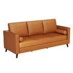 Canapé en cuir 81 pour salon, canapé moderne du milieu du siècle avec sièges profonds, canapé en similicuir marron, canapé 3 places avec housse amovible pour appartement