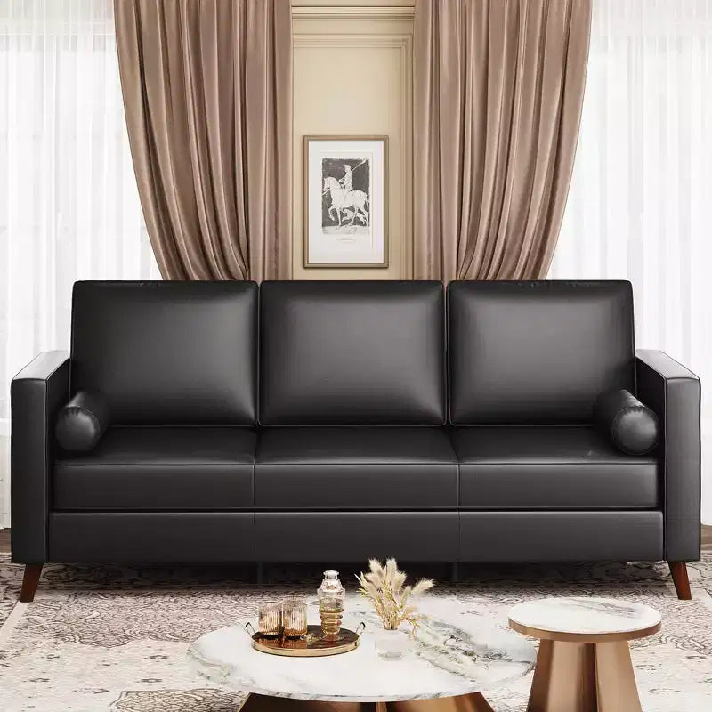Canapé en cuir 81 pour salon, canapé moderne du milieu du siècle avec sièges profonds, canapé en similicuir marron, canapé 3 places avec housse amovible pour appartement