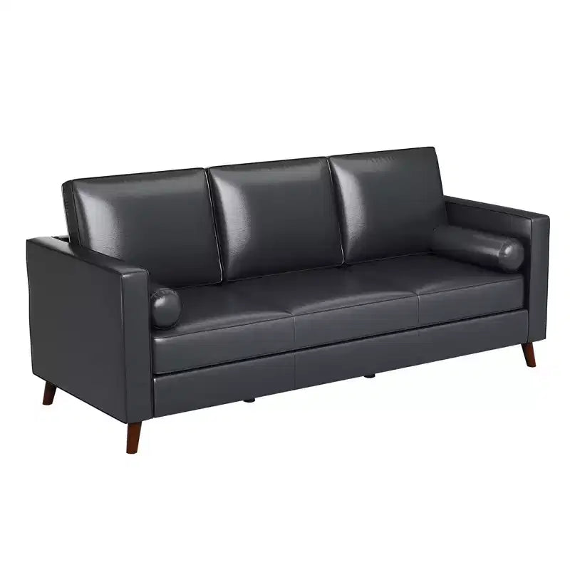 Canapé en cuir 81 pour salon, canapé moderne du milieu du siècle avec sièges profonds, canapé en similicuir marron, canapé 3 places avec housse amovible pour appartement