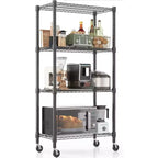 HOMDOX 30W x 14D x 72H Wire Shelving Unit 1200LBS Capacity, 4-Tier Metal Storage Shelves with Wheels, Heavy Duty Adjustable Rack, Black