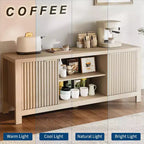 Meuble TV Mid-Century Moderne avec Design Cannelé et Meubles de Rangement, Centre de Divertissement avec Étagères Ouvertes pour Salon