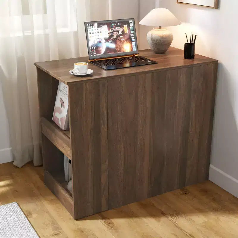 59.09IN Bureau Debout Moderne avec Tiroirs, Bureau d'Angle avec Table Extensible, Bureau Réglable pour Salon, Bureau, Étude, Noyer