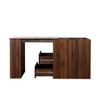 59.09IN Bureau Debout Moderne avec Tiroirs, Bureau d'Angle avec Table Extensible, Bureau Réglable pour Salon, Bureau, Étude, Noyer