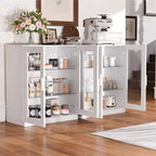 Armoire de rangement de 91 cm de haut effet grain de bois blanc, organisateur de rangement avec 2 portes vitrées pour chambre/salon/salle à manger