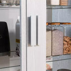 Armoire de rangement de 91 cm de haut effet grain de bois blanc, organisateur de rangement avec 2 portes vitrées pour chambre/salon/salle à manger