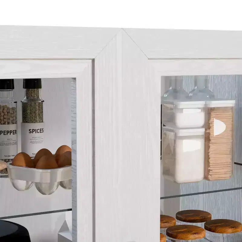 Armoire de rangement de 91 cm de haut effet grain de bois blanc, organisateur de rangement avec 2 portes vitrées pour chambre/salon/salle à manger