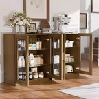 Armoire de rangement de 91 cm de haut effet grain de bois blanc, organisateur de rangement avec 2 portes vitrées pour chambre/salon/salle à manger