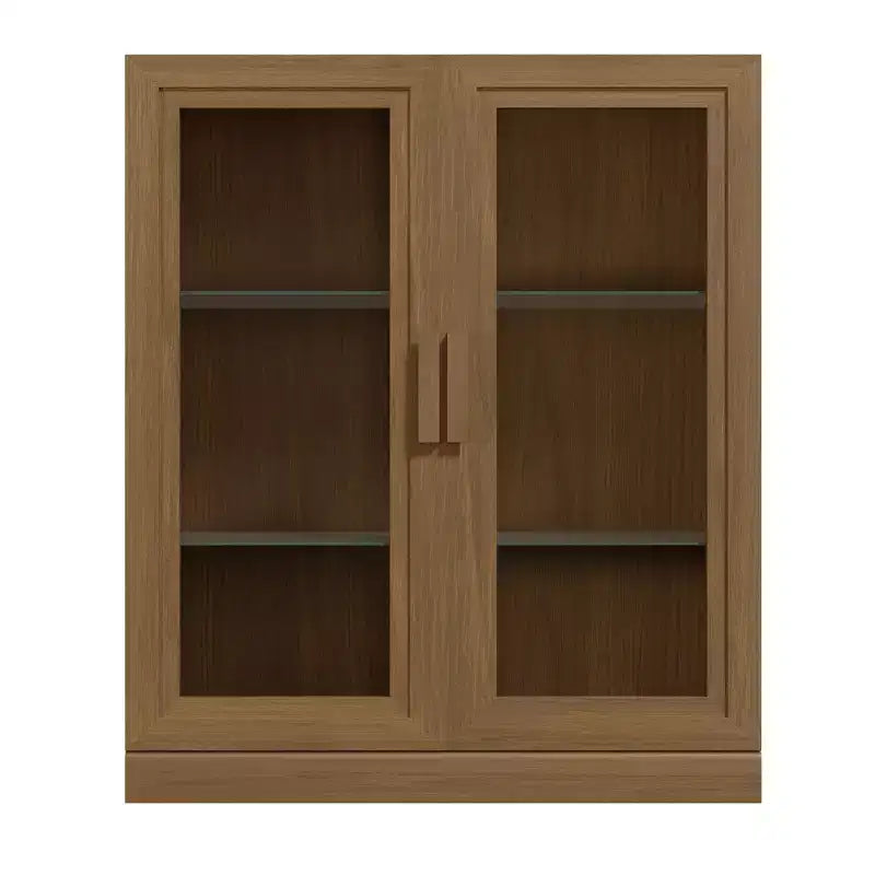 Armoire de rangement de 91 cm de haut effet grain de bois blanc, organisateur de rangement avec 2 portes vitrées pour chambre/salon/salle à manger