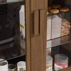 Armoire de rangement de 91 cm de haut effet grain de bois blanc, organisateur de rangement avec 2 portes vitrées pour chambre/salon/salle à manger
