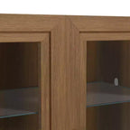 Armoire de rangement de 91 cm de haut effet grain de bois blanc, organisateur de rangement avec 2 portes vitrées pour chambre/salon/salle à manger