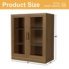 Armoire de rangement de 91 cm de haut effet grain de bois blanc, organisateur de rangement avec 2 portes vitrées pour chambre/salon/salle à manger