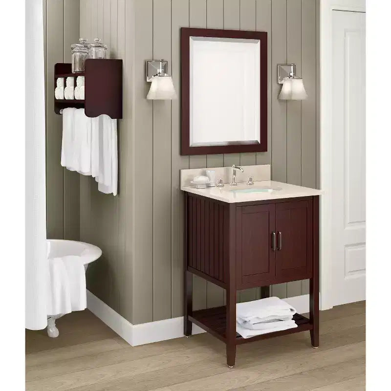 Miroir de salle de bain 24x30 po. biseauté avec cadre en bois Espresso, miroir mural moderne pour lavabo de salle de bain ou entrée