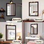 Miroir de salle de bain 24x30 po. biseauté avec cadre en bois Espresso, miroir mural moderne pour lavabo de salle de bain ou entrée