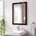 Miroir de salle de bain 24x30 po. biseauté avec cadre en bois Espresso, miroir mural moderne pour lavabo de salle de bain ou entrée