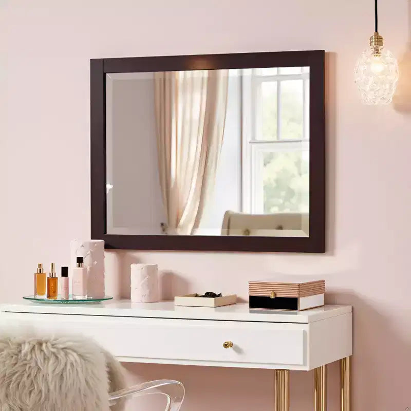 Miroir de salle de bain 24x30 po. biseauté avec cadre en bois Espresso, miroir mural moderne pour lavabo de salle de bain ou entrée