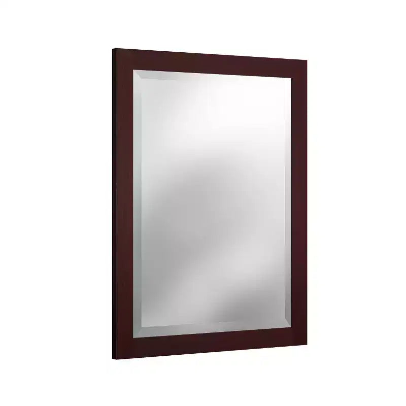 Miroir de salle de bain 24x30 po. biseauté avec cadre en bois Espresso, miroir mural moderne pour lavabo de salle de bain ou entrée