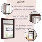 Miroir de salle de bain 24x30 po. biseauté avec cadre en bois Espresso, miroir mural moderne pour lavabo de salle de bain ou entrée