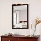 Miroir de salle de bain 24x30 po. biseauté avec cadre en bois Espresso, miroir mural moderne pour lavabo de salle de bain ou entrée