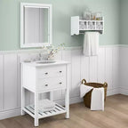 Miroir de salle de bain 24x30 po. biseauté avec cadre en bois Espresso, miroir mural moderne pour lavabo de salle de bain ou entrée