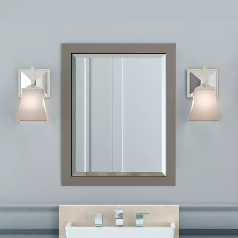 Miroir de salle de bain 24x30 po. biseauté avec cadre en bois Espresso, miroir mural moderne pour lavabo de salle de bain ou entrée