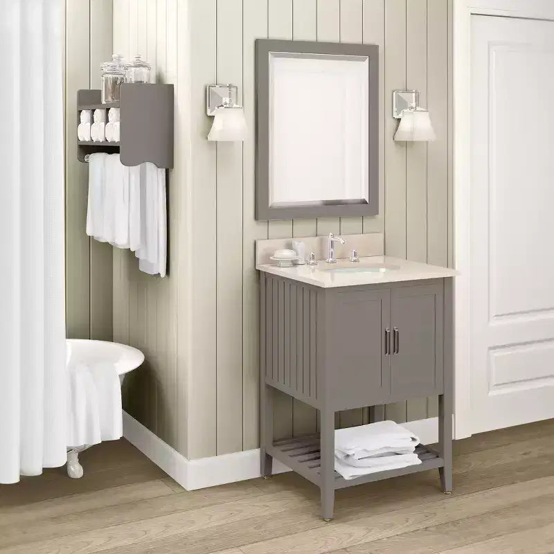 Miroir de salle de bain 24x30 po. biseauté avec cadre en bois Espresso, miroir mural moderne pour lavabo de salle de bain ou entrée