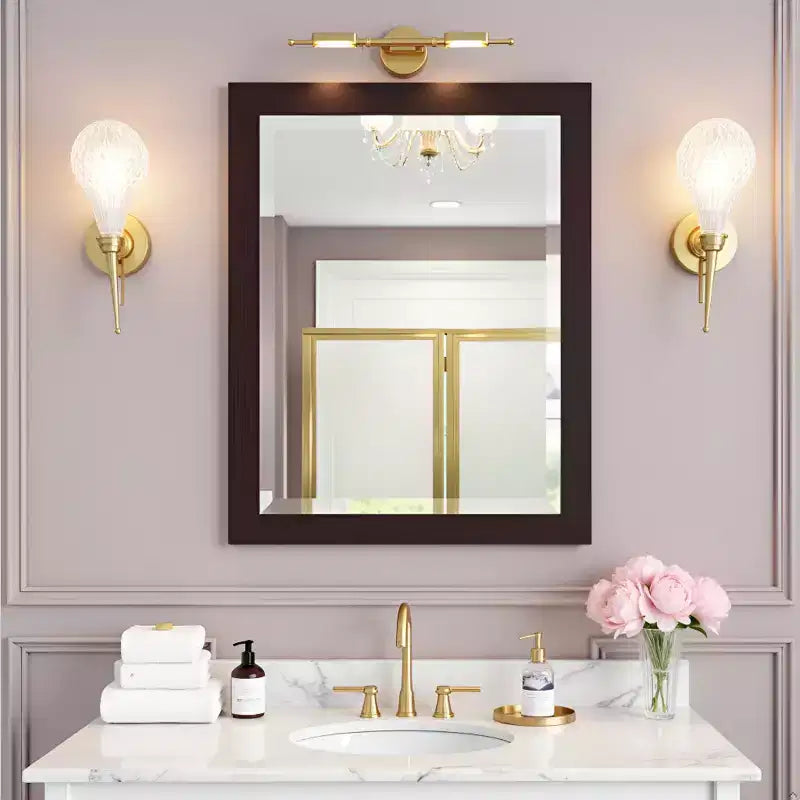 Miroir de salle de bain 24x30 po. biseauté avec cadre en bois Espresso, miroir mural moderne pour lavabo de salle de bain ou entrée
