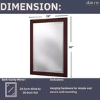 Miroir de salle de bain 24x30 po. biseauté avec cadre en bois Espresso, miroir mural moderne pour lavabo de salle de bain ou entrée