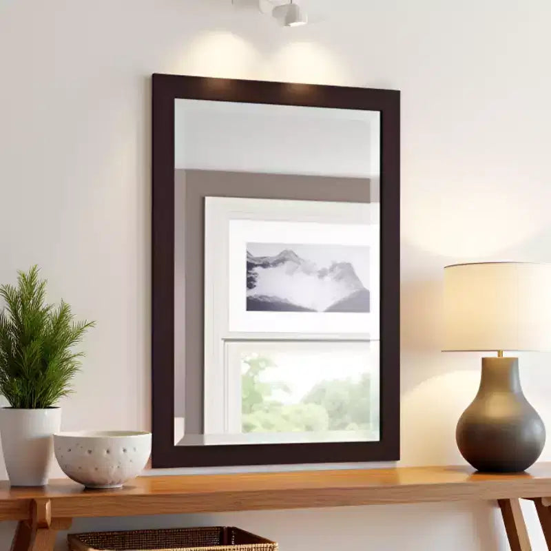 Miroir de salle de bain 24x30 po. biseauté avec cadre en bois Espresso, miroir mural moderne pour lavabo de salle de bain ou entrée