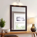 Miroir de salle de bain 24x30 po. biseauté avec cadre en bois Espresso, miroir mural moderne pour lavabo de salle de bain ou entrée