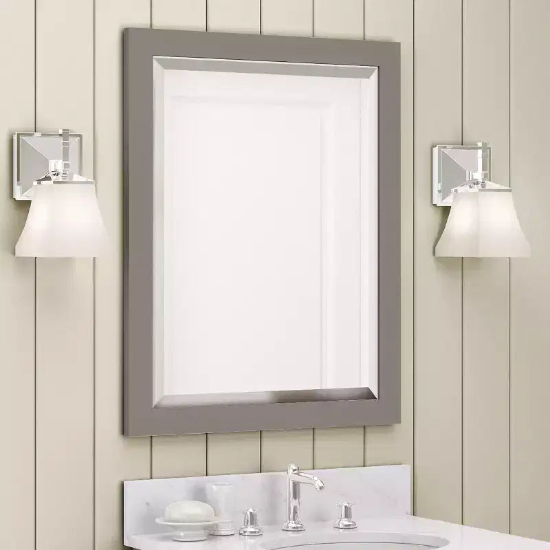 Alaterre Furniture 24x30 in. Beveled Glass Bath Vanity Mirror with Espresso Wood Frame, Modern Wall Mounted Mirror for Bathroom Sink or Entryway