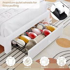 Cadre de lit double pour enfants avec LED - Tête de lit arc-en-ciel + Revêtement en polaire berbère, Structure de plateforme style princesse, Incluant 1 tiroir de rangement