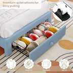 Cadre de lit double pour enfants avec LED - Tête de lit arc-en-ciel + Revêtement en polaire berbère, Structure de plateforme style princesse, Incluant 1 tiroir de rangement