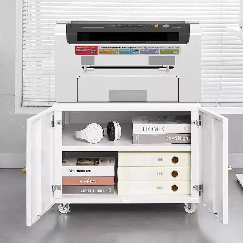 Meuble d'imprimante avec rangement, caisson de classement mobile en métal pour l'organisation du bureau à domicile