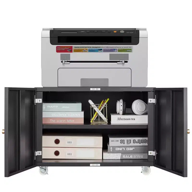 Meuble d'imprimante avec rangement, caisson de classement mobile en métal pour l'organisation du bureau à domicile