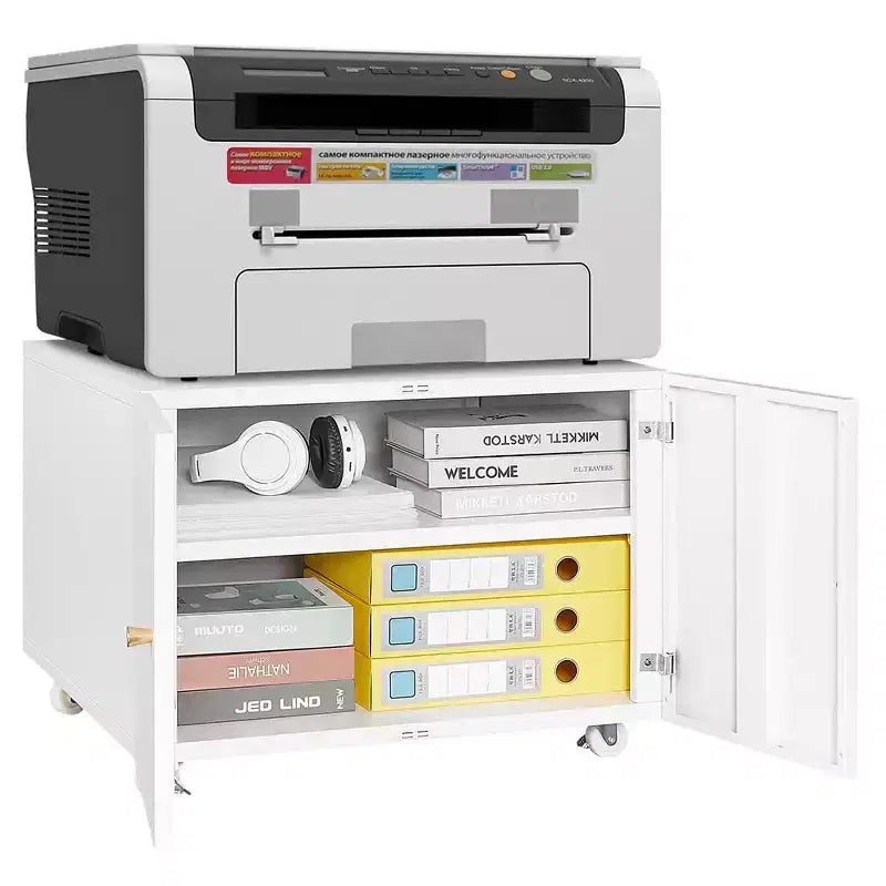 Meuble d'imprimante avec rangement, caisson de classement mobile en métal pour l'organisation du bureau à domicile