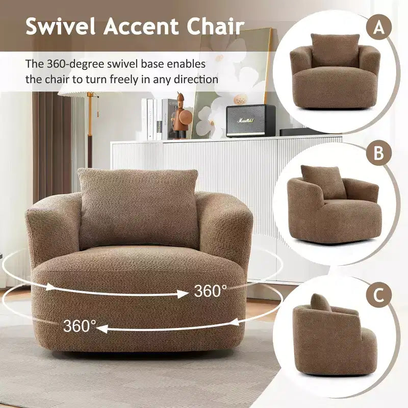 Fauteuil d'appoint pivotant à 360° avec oreiller décoratif
