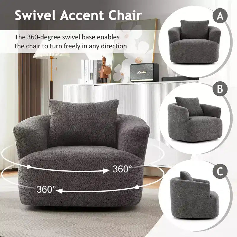 Fauteuil d'appoint pivotant à 360° avec oreiller décoratif