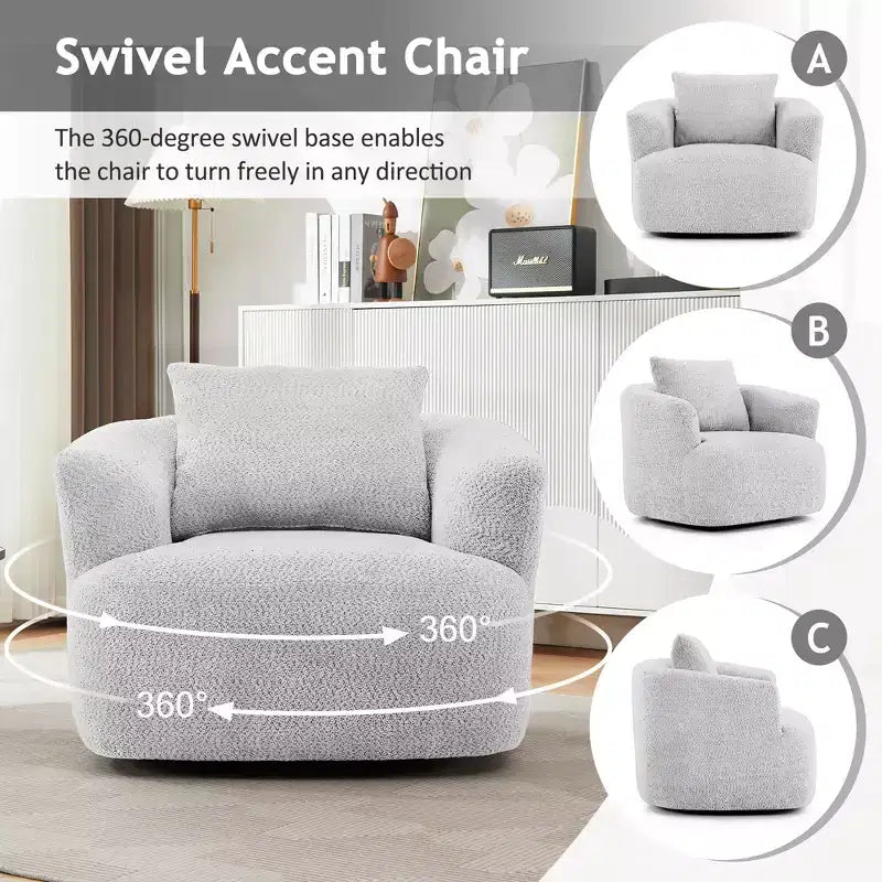Fauteuil d'appoint pivotant à 360° avec oreiller décoratif