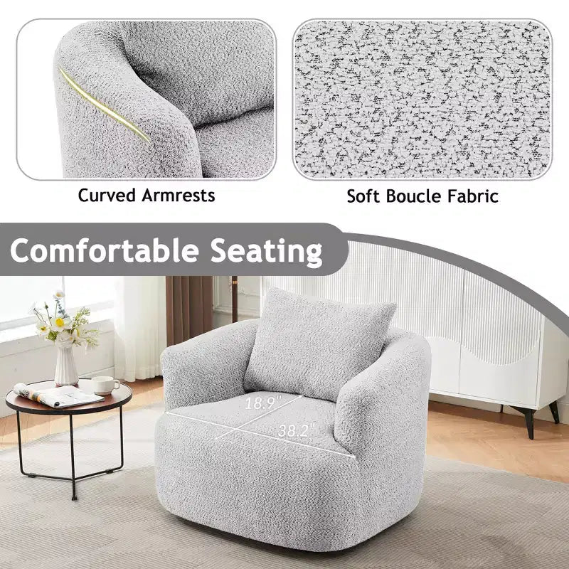 Fauteuil d'appoint pivotant à 360° avec oreiller décoratif