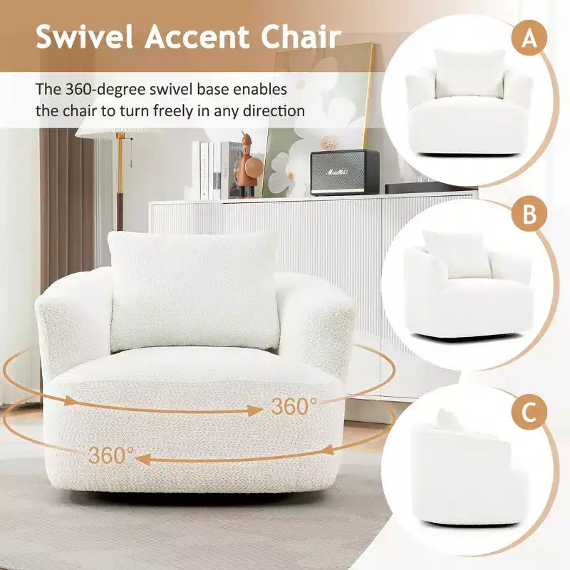 Fauteuil d'appoint pivotant à 360° avec oreiller décoratif