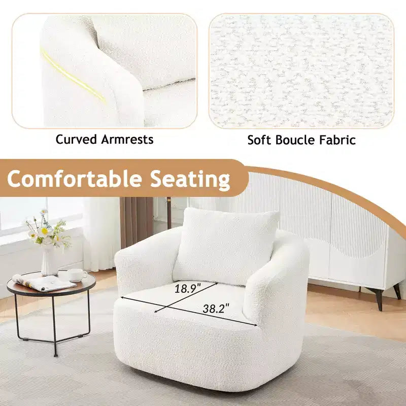 Fauteuil d'appoint pivotant à 360° avec oreiller décoratif